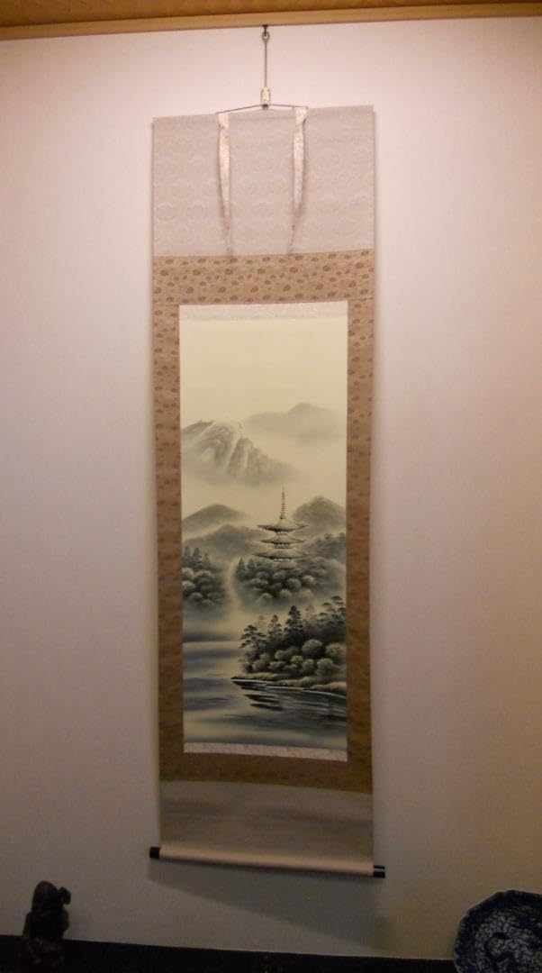 掛け軸 森契雪 水墨塔山水 絹本 軸装 茶道具 掛軸 です。 - YILANC-ART.COM